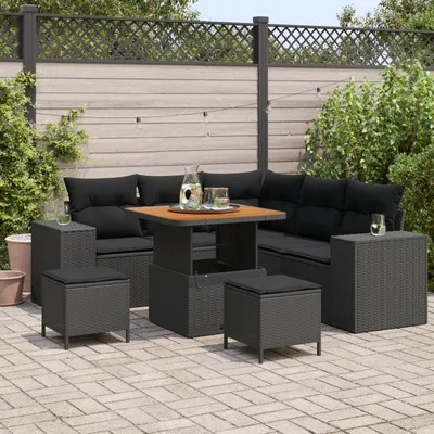 Immagine prodotto di vidaXL Set di divani da giardino con cuscini 8 pezzi in polirattan nero