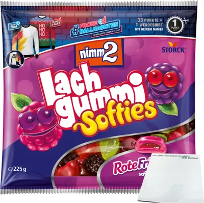 Produktbild von nimm2 Lachgummi Softies Rote Früchte (225g Packung) + usy Block
