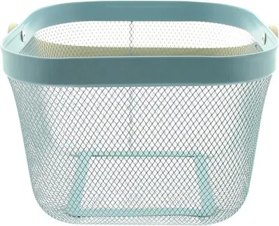 Produktbild von Metallkorb "Blue" mit Bambushenkel, Tragekorb blau mit Henkel, Obstkorb, Aufbewahrungskorb, kleiner Einkaufskorb