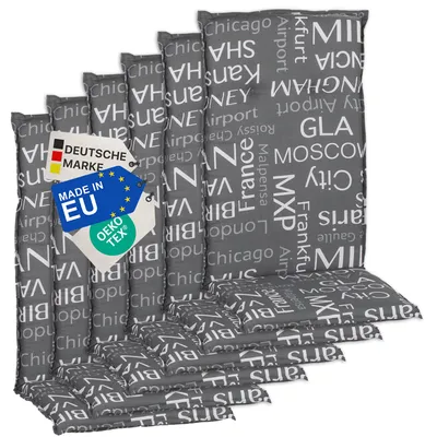 Produktbild von NYVI Gartenstuhl Auflagen Hochlehner 6er Set Barcelona - UV-Beständig, Atmungsaktiv, Strapazierfähig - Hochlehnerauflagen Sitzkissen Outdoor - Sitzauflagen für Gartenstühle 118x50cm Städtenamen