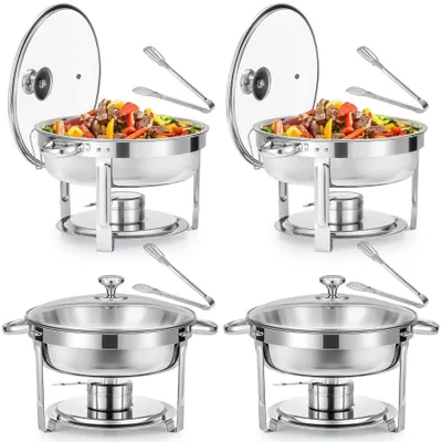 Produktbild von Runde Chafing Dish mit Glasdeckel - Buffet Set 4-teilig