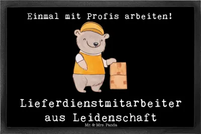 Produktbild von Mr. & Mrs. Panda Fussmatte Lieferdienstmitarbeiter Leidenschaft 40 x 60 cm - Schwarz - Geschenk, Fußabstreifer, Pizzabäcker, Lustig, Pizzabote, Spruch, Schmutzfangmatte