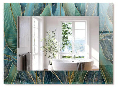 Produktbild von Blatt-Linien – Rechteckiger Spiegel mit Druck 80x60 cm – Modern - Dekorativ für die Wand