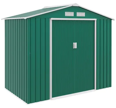 Image de Abri de jardin - Grange métallique - 2,42 m² - 213 x 130 x 185 cm - Étanche - Avec cadre de fondation - Porte verrouillable - Vert armée