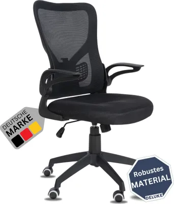 Produktbild von DELUKE® Bürostuhl Ergonomisch CHOPO Schreibtischstuhl mit Netzbespannung | Höhenverstellbarer Drehstuhl, Arbeitsstuhl mit Armlehne | Computerstuhl 120 kg | Schwarz