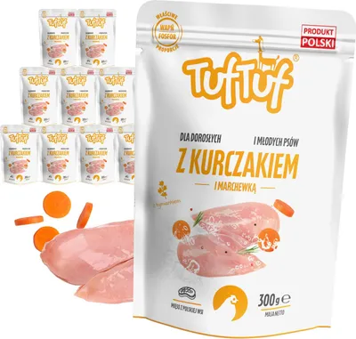 Produktbild von Tuftuf | Nassfutter für Hunde - 10x300g - Hähnchen mit Karotten - Fleischkonserve - 63% Feuchtigkeit