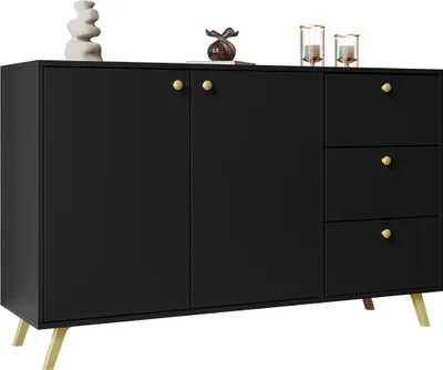Produktbild von MIRJAN24 Kombikommode Siena, Sideboard, Schlafzimmer, Highboard mit zwei Drehtüren und drei Schubladen (Farbe: Schwarz)
