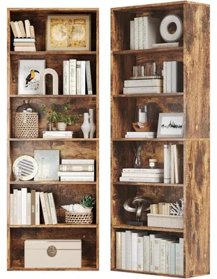 Immagine prodotto di Libreria a 6 ripiani, scaffale a colonna, libreria aperta, legno marrone, set da 2, 181 cm