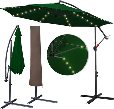 Zdjęcie produktu dla Jopassy 3.5m parasol ogrodowy parasol LED solarny i ochronny parasol świetlny parasol UV40+ parasol zewnętrzny tarasy, zielony, 3.5m