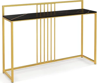 Produktbild von Konsolentisch mit Metallrahmen, 120 x 32 x 89 cm Flurtisch Schmal, Eingangstisch für Wohnzimmer & Flur & Schlafzimmer, Beistelltisch Sofatisch (Schwarz)