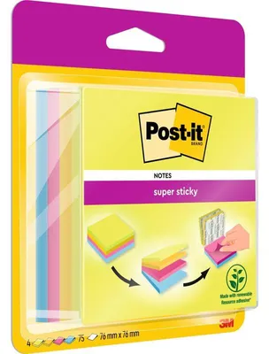 Image de Notes adhésives 3m post-it super collant collant rio de janeiro/ 7.6 x 7.6cm/ 4 couleurs