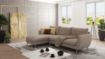 Produktbild von S-STYLE MÖBEL - Modernes Ecksofa Frema mit Silber Metall Füßen aus Dunkelbeige Luxusmicrofaser  - Ottomane links - B/T/H: 261 cm/167 cm/87cm