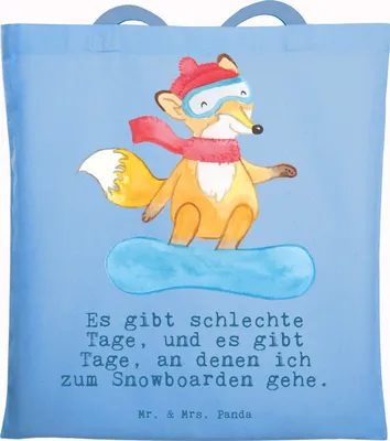 Produktbild von Mr. & Mrs. Panda Stoffbeutel Hase Snowboarden - Sky Blue - Geschenk, Snowboard, Tote Bag, Wintersport, Snowboardschule, Winterurlaub, Tasche, Einkaufstasche, Schultasche