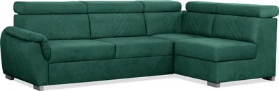 Produktbild von BETTSO Ecksofa RAVINI in Veloursgrün mit gesteppter Rückenlehne, Schlaffunktion und verstellbaren Kopfstützen Rechts