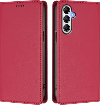 Produktbild von Handyhülle für Samsung Galaxy A34 5G, Kunstleder Klapphülle Stoßfeste Magnetische Hülle mit Ständer Rot
