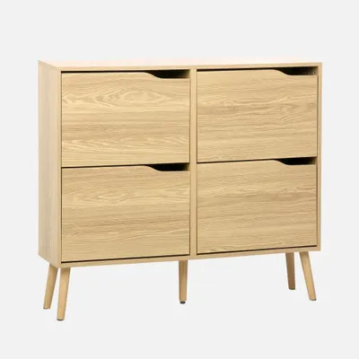 Immagine prodotto di Scarpiera con decoro effetto legno, 4 ante, Marrone naturale