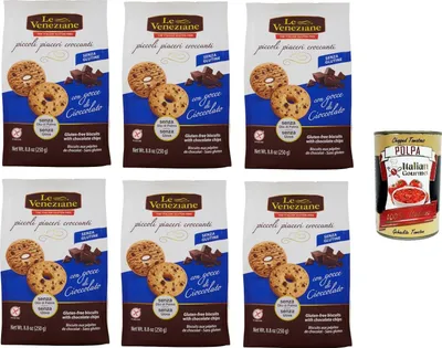 Produktbild von Le Veneziane Frollini con gocce di cioccolato senza glutine Mürbeteigkekse mit glutenfreien Schokoladenstückchen 6x 250gr+ Italian Gourmet Polpa di Pomodoro 400g