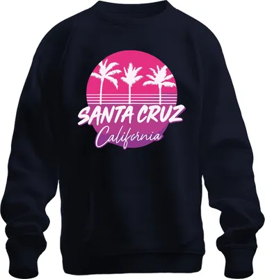 Immagine prodotto di Santa Cruz California Palmen Retro Surfer Strand Küste Urlaub Unisex Felpa Pullover, Navy, M