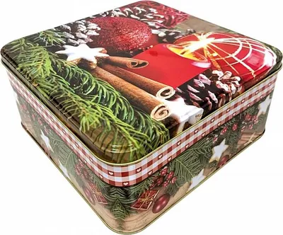 Produktbild von Blechdose 16x16x7cm, 2 Decks, WEIHNACHTSSÜSSIGKEITEN