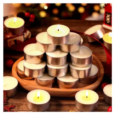 Produktbild von Teelichter 100 Stück | 6 Stunden Brenndauer, paraffinfrei, duftfrei, weiße kleine Kerzen, langanhaltende Teelichter für Hochzeiten, Partys, Halloween und Weihnachten