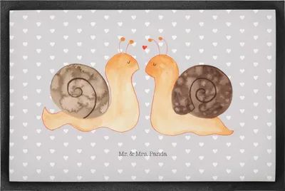 Produktbild von Mr. & Mrs. Panda Türmatte Schnecken Liebe 50 x 75 cm - Grau Pastell - Geschenk, Fußabstreifer, Pärchen, Fußabtreter, Zufrieden, Bodenvorleger, Gummimatte, Verliebt, Paar
