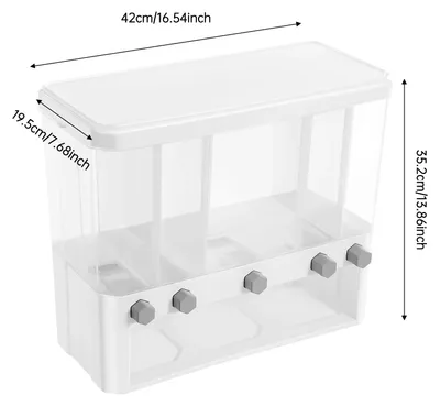 Immagine prodotto di Contenitore di stoccaggio - Dispenser per cereali con 5 scomparti - Capacità di 15 kg per alimenti secchi - Contenitore ermetico per riso con misurino - Adatto per il piano di lavoro - Bianco