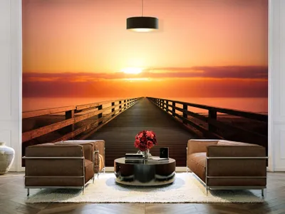 Produktbild von Vlies Fototapete 400x280 cm Tapeten Wandtapete XXL Natur Landschaft Hafenmole Meer Sonnentergang c-B-0081-a-a