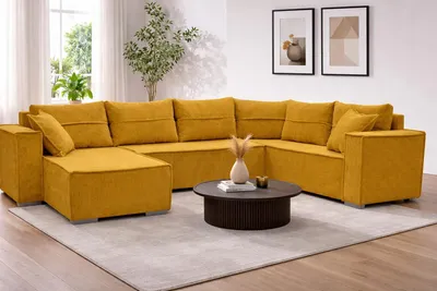 Produktbild von STYLO Couchgarnitur U-Form – Ecksofa in Cord Poso 43 mit Schlaffunktion & Bettkasten – Breite 315 cm