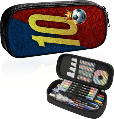 Imagen del producto de Estuche para lápices para niños, de gran capacidad, con 2 compartimentos, diseño de fútbol, ideal para la escuela