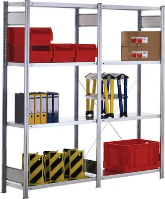 Produktbild von Fachbodenregal mit Tiefenriegel - 150 kg - 2.000 x 875 x 300 mm (HxBxT) - verzinkt 4 Böden - Grundregal, Steckregal, Lagerregal, BERT