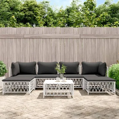 Produktbild von 7-tlg. Garten-Lounge-Set mit Kissen Weiß Stahl , Gartenmöbel-Sets Design 2024