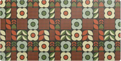 Produktbild von Retro-Blumen Und Blätter– Schreibtischunterlage – Schreibtisch Tischunterlage – 90x45 cm – Unterlage Groß Schreibtischmatte