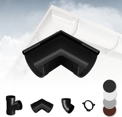 Produktbild von RAINWAY S Regenrinnen System (Rinnenwinkel Außen 90° anthrazit) - PVC-U Kunststoff in 4 Farben, für Dachflächen < 100m² empfohlen, Eckstück 90 Grad Bogen