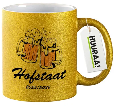 Produktbild von Huuraa Glitzertasse Hofstaat 2025/26 Schützenfest 330ml Gold Keramik Kaffeebecher Geschenkidee