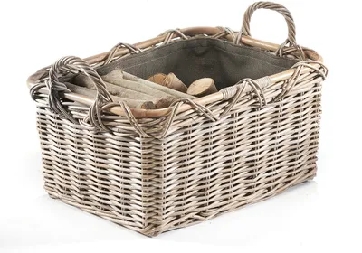 Obrázek produktu pro Koš na dřevo Kobolo na palivové dříví obdélníkový Kubu šedý - ratan - látka tmavý úložný koš koše nákupní koš na přenášení koš dekorace koš na plnění koš dekorace