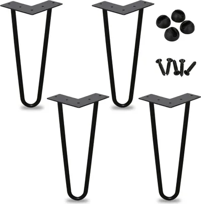 Immagine prodotto di VINGO Gambe da tavolo a 2 barre in metallo nero corridori da tavolo gamba da tavolo a forcina 12 mm, gambe a forcina in acciaio, 4 pezzi gamba, 61 cm
