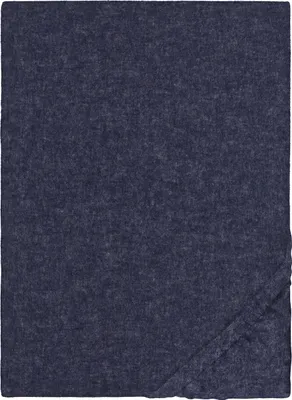 A flat lay of a dark blue fitted sheet.