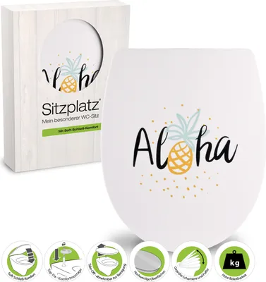 Produktbild von SITZPLATZ® WC-Sitz mit Absenkautomatik, Reise Nachbildung Luau (Aloha), Thermoplast Toilettendeckel, abnehmbar dank Take-Off-Funktion, Top-Fix Befestigung von oben, ovale Standard O Form, Hawaii 40682 0