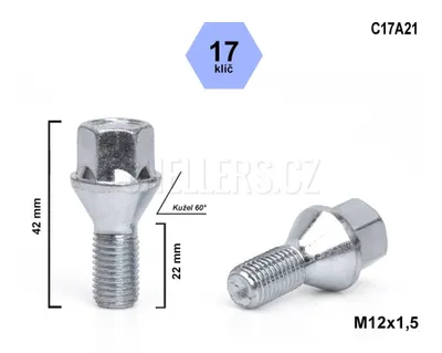 Obrázok produktu pre Skrutka kolesa M12x1,5x21 s kužeľom, kľúč 17, C17A21, výška 42 mm
