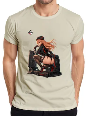 Zdjęcie produktu dla Koszulka męska z nadrukiem: Anime, dziewczyna, taktyka, "waifu" (żona/partnerka z anime), manga, mundur wojskowy, Japonia, styl Y2K, dla fanów anime, kolor: naturalny, rozmiar: 3XL