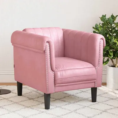 Produktbild von Rosa Samtsessel mit Polsterung, 80 x 77 x 74 cm, stabilem Holzrahmen und bequemem Sitz für Wohnzimmer und Lesebereich