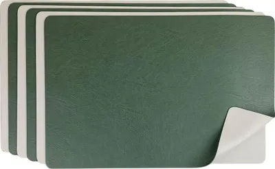 Produktbild von Platzset 6er Set Kunstleder abwaschbar, Wendbares Tischset 45x30cm, Platzdeckchen Modern (Grün/Grau)