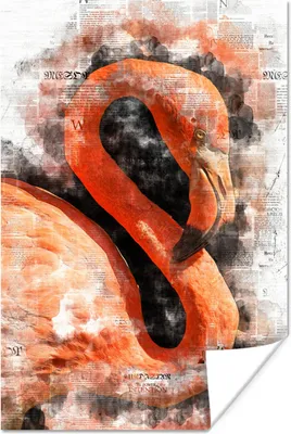 Produktbild von MuchoWow® Poster Porträt - Flamingo - Zeitung 20x30 cm - Papierdruck
