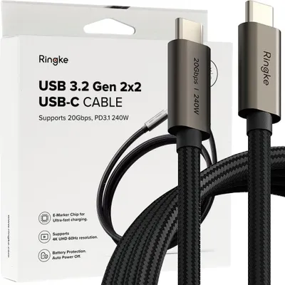 Imagen del producto de Cable Ringke USB 3.2 Gen 2X2 Tipo-C, con carga rápida (Pd240W), 100 cm, color