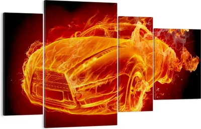 Produktbild von Bild auf Leinwand - Leinwandbild - Auto Flammen Räder - 120x70cm - Wand Bild - Wanddeko - Leinwanddruck - Bilder - Kunstdruck - Wanddekoration - Leinwand bilder - Wandkunst - DL120x70-0199