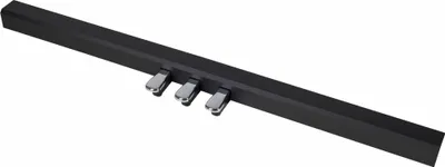 A black pedal unit with three silver pedals, shown from a diagonal angle against a white background.