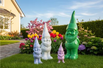Produktbild von Großer Gartenzwerg einfarbig – Dekofigur aus Magnesia, ca. 53 cm hoch, wetterfest für Garten, Terrasse & Balkon