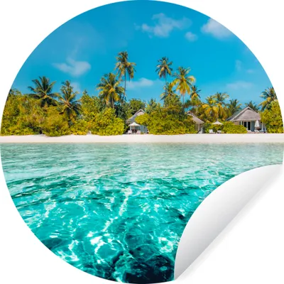 Produktbild von MuchoWow® Runde Wandtattoo - Wandsticker Tapete Aufkleber Strand - Palmen - Meer Ø 30 cm Selbstklebend und Repositionierbar - Wandaufkleber - Kreis - Wandbild - Fototapete - Selbstklebend - Dekoration - Wandschmuck - Schlafzimmer