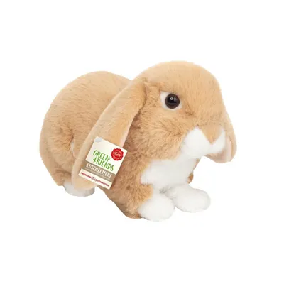 A plush toy rabbit is shown from the side against a white background.