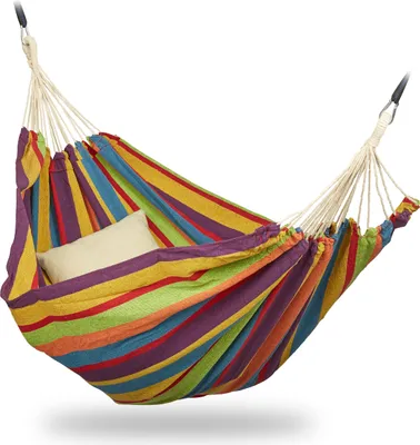 Produktbild von Relaxdays Hängematte, XXL, Hängeliege 2 Personen, bis 300 kg, tragbar, In- & Outdoor, Baumwolle, 150 x 272 cm, bunt